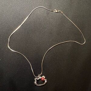Vintage Y2K Hello Kitty Silver Plated Red Floral Pave Crystal Pendant Necklace